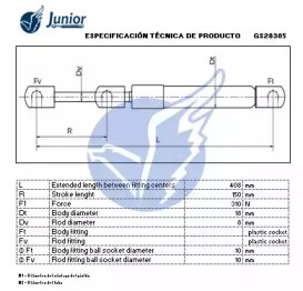 JUNIOR gs28385 -  Газовая пружина, крышка багажник