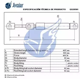 JUNIOR gs28501 -  Газовая пружина, крышка багажник