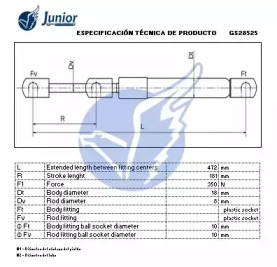 JUNIOR gs28525 -  Газовая пружина, крышка багажник