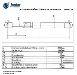 JUNIOR gs28538 -  Газовая пружина, крышка багажник
