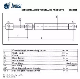 JUNIOR gs28551 -  Газовая пружина, крышка багажник