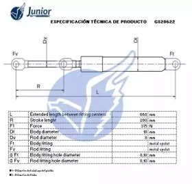 JUNIOR gs28622 -  Газовая пружина, капот