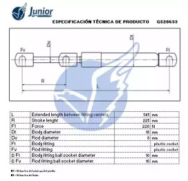 JUNIOR gs28633 -  Газовая пружина, капот