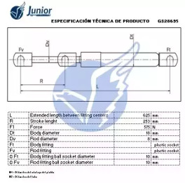 JUNIOR gs28695 -  Газовая пружина, крышка багажник