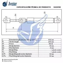 JUNIOR gs28708 -  Газовая пружина, крышка багажник