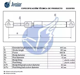 JUNIOR gs28709 -  Газовая пружина, крышка багажник