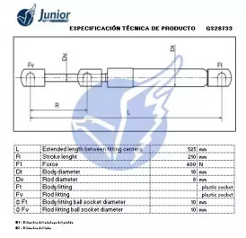 JUNIOR gs28733 -  Газовая пружина, крышка багажник