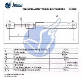 JUNIOR gs28791 -  Газовая пружина, крышка багажник