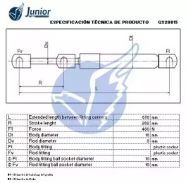 JUNIOR gs28815 -  Газовая пружина, крышка багажник