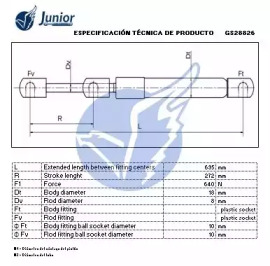 JUNIOR gs28826 -  Газовая пружина, крышка багажник