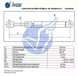 JUNIOR gs28896 -  Газовая пружина, крышка багажник