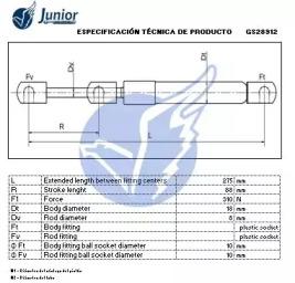 JUNIOR gs28912 -  Газовая пружина, крышка багажник