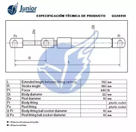 JUNIOR gs28919 -  Газовая пружина, крышка багажник