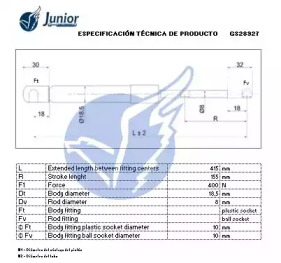 JUNIOR gs28927 -  Газовая пружина, крышка багажник