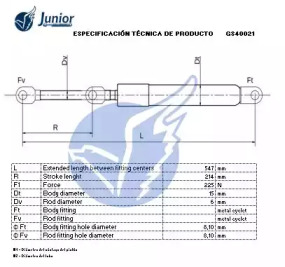 JUNIOR gs40021 -  Газовая пружина, крышка багажник
