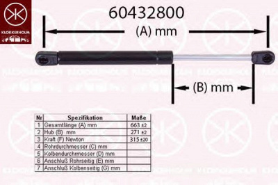 KLOKKERHOLM 60432800 -  Газовая пружина, капот