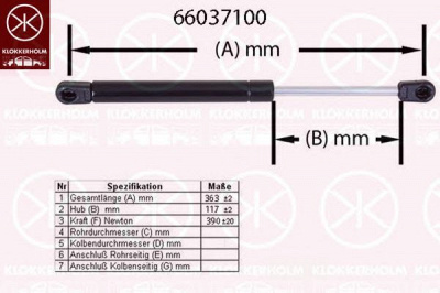 KLOKKERHOLM 66037100 -  Газовая пружина, крышка багажник