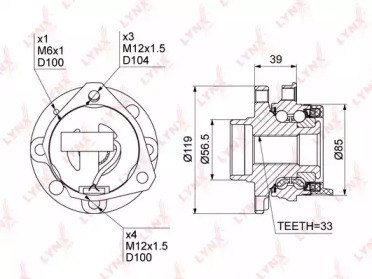 LYNXAUTO wh1146 -  Ступица передняя в сборе с abs (4 отверстия колеса)