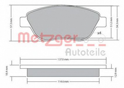 METZGER 1170048 -  Комплект тормозных колодок, дисковый тормоз