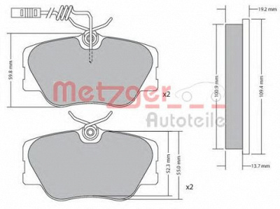 METZGER 1170258 -  Комплект тормозных колодок, дисковый тормоз