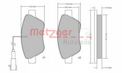 METZGER 1170296 -  Комплект тормозных колодок, дисковый тормоз