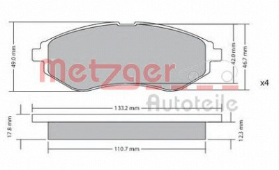 METZGER 1170404 -  Комплект тормозных колодок, дисковый тормоз