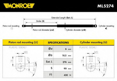 MONROE ml5274 -  Газовая пружина, крышка багажник