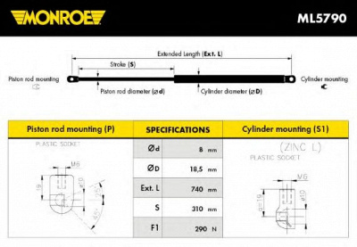 MONROE ml5790 -  Газовая пружина, капот