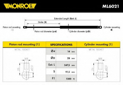 MONROE ml6021 -  Газовая пружина, крышка багажник