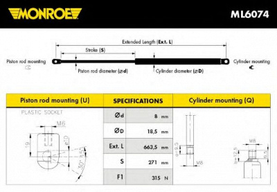 MONROE ml6074 -  Газовая пружина, капот