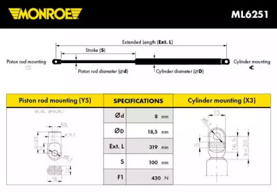 MONROE ml6251 -  Газовая пружина, капот