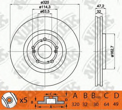 NIBK rn1406 -  Диск тормозной передний вентилируемый