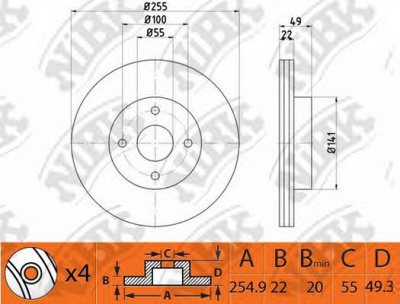 NIBK rn1458 -  Диск тормозной передний вентилируемый
