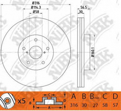 NIBK rn1527 -  Диск тормозной передний вентилируемый