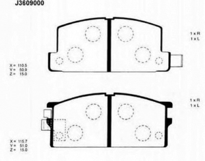 NIPPARTS j3609000 -  Комплект тормозных колодок, дисковый тормоз
