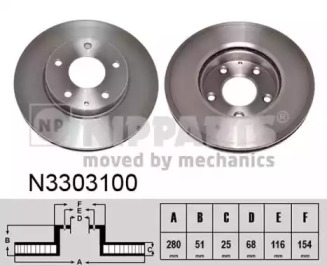 NIPPARTS n3303100 -  Диск тормозной вентилируемый