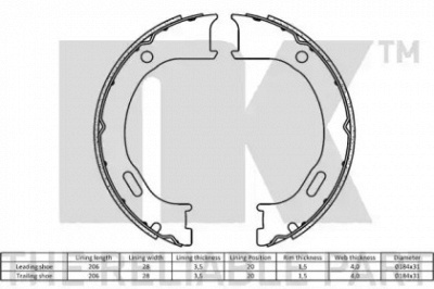 NK 2793876 -  Комплект тормозных колодок, стояночная тормозная система