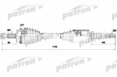 PATRON pds0138 -  ПОЛУОСЬ ПРАВАЯ 28X1144X65X39 ABS 51T OPEL MOVANO C