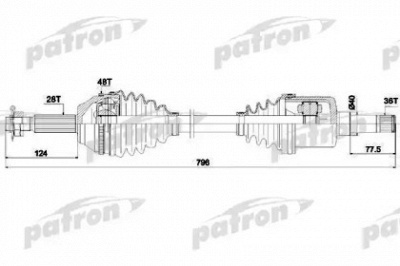 PATRON pds0302 -  ПОЛУОСЬ левая 28X796X104,5X36 ABS 48T FORD TRANSIT