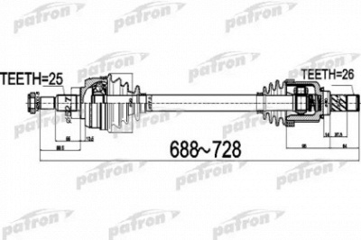 PATRON pds0529 -  ПОЛУОСЬ ПЕРЕДНИЙ МОСТ СЛЕВА 25X688X52,7X26 RENAULT