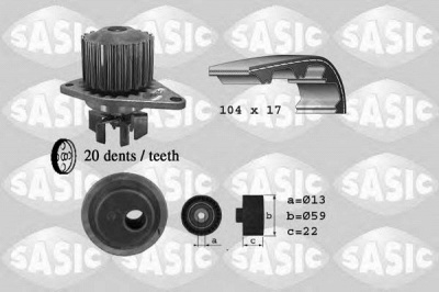 SASIC 3900020 -  Водяной насос + комплект зубчатого ремня