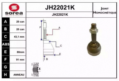 SNRA jh22021k -  Шарнирный комплект, приводной вал