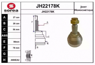 SNRA jh22178k -  Шарнирный комплект, приводной вал