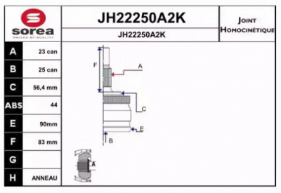 SNRA jh22250a2k -  Шарнирный комплект, приводной вал