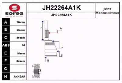 SNRA jh22264a1k -  Шарнирный комплект, приводной вал