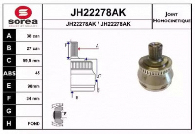 SNRA jh22278ak -  Шарнирный комплект, приводной вал