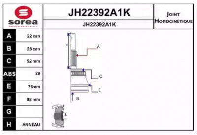 SNRA jh22392a1k -  Шарнирный комплект, приводной вал