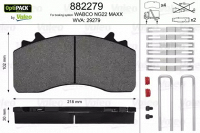VALEO 882279 -  Комплект тормозных колодок, дисковый тормоз
