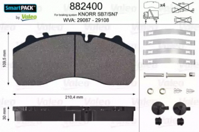 VALEO 882400 -  Колодки тормозные дисковые передние, комплект