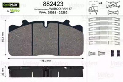 VALEO 882423 -  Комплект тормозных колодок, дисковый тормоз